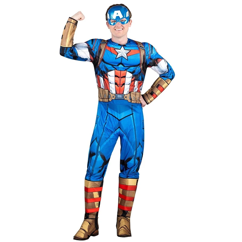 MARVEL Déguisement Captain America pour adulte - Combinaison rembourrée et masque en plastique 3D