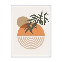 Designart Soleil géométrique abstrait et lune avec feuille I ART MURAL À CADRE FLOTTÉ