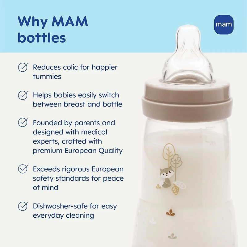 MAM Easy Start Biberons pour Bébé Anti-Coliques Mats, Biberons 2x9oz, Biberons à Débit Moyen avec Tétine en Silicone, Biberons Unisexe pour Bébé