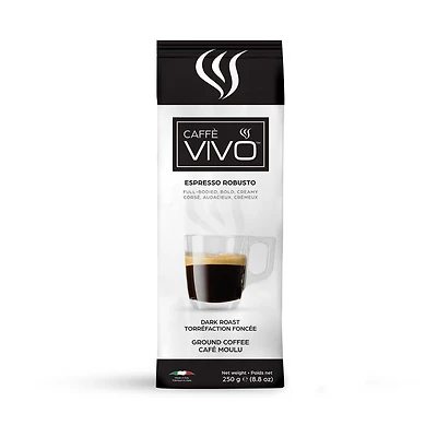 Caffè VIVO Espresso Robusto (Ground Coffee), 250g Premium Ground Italian Coffee