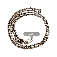 Artikl Sangle Crossbody en Cuir Végan & Chaîne Métallique pour Téléphone - Noir & Or Sangle universelle pour téléphone, noire et dorée, à porter en bandoulière