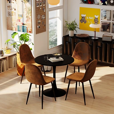 Ensemble de salle à manger Homy Casa pour 4 personnes, table et chaises 5 pièces, table ronde noire avec pieds et chaises en tissu, pour un gain de place dans une cuisine d'appartement