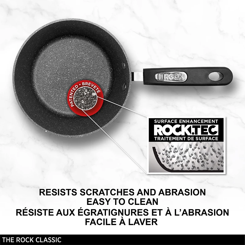 Starfrit The Rock 2.8L (3Qt) Non-Stick Saucepan with Lid, Durable Forged Aluminum, Oven Safe, PFOA Free, Dishwasher Safe, Black, 3QT Capacity