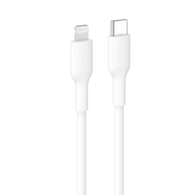 Cable BoostCharge Eco USBC vers Lightning 1 m/3,3 pi Cable souple et flexible pour charge rapide, cable chargeur Lightning pour iPhone 14 et series anterieures iPad 9e gen et AirPods BC Câble Belkin BoostCharge Eco USB-C vers Lightning (1 m/3,3 pi) - Câble souple et flexible pour charge rapide, câble chargeur Lightning pour iPhone 14 et séries antérieures, iPad 9e génération et AirPods - Blanc