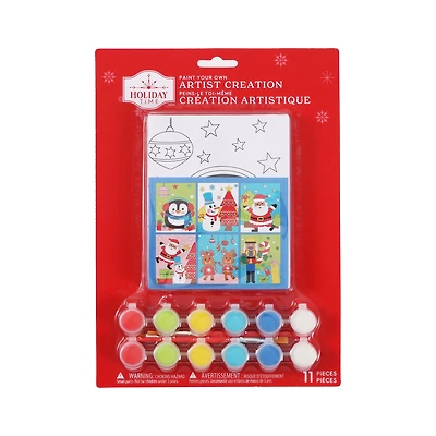 Christmas CYO Artist Creation for Kids DIY Paint with Three Brushes and Twelve Paint Pots Holiday Time