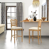 Ensemble de chaises hautes de salle à manger, lot de 2, chaises latérales rembourrées avec dossier en rotin et pieds en bois, chaises au design moderne du milieu du siècle pour le salon et la cuisine