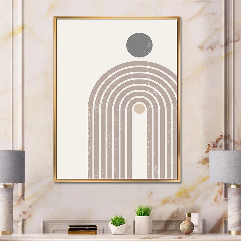 Designart Abstract Rainbow Sun and Moon In Earth Tones I FLOAT FRAME WALL ART