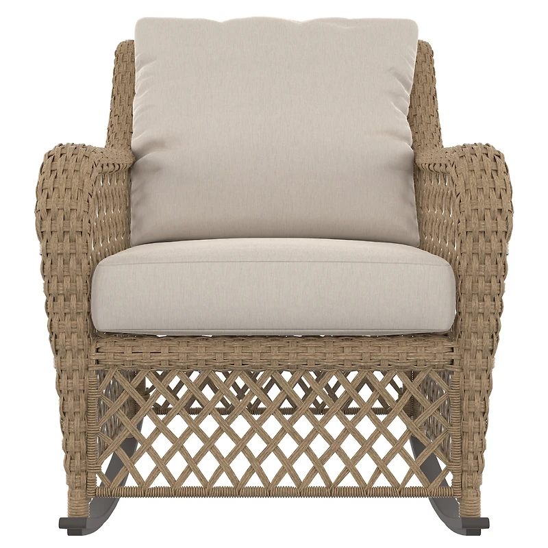 Chaise berçante extérieure en acier avec coussins Belmont HOMETRENDS, avoine