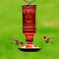 Perky-Pet Red Square Antique Bottle Glass Hummingbird Feeder