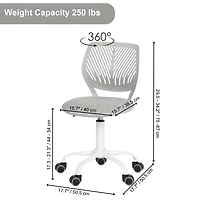 Chaise d'étude pivotante pour garçons et filles Homy Casa avec siège en tissu rose et hauteur réglable, tissu gris