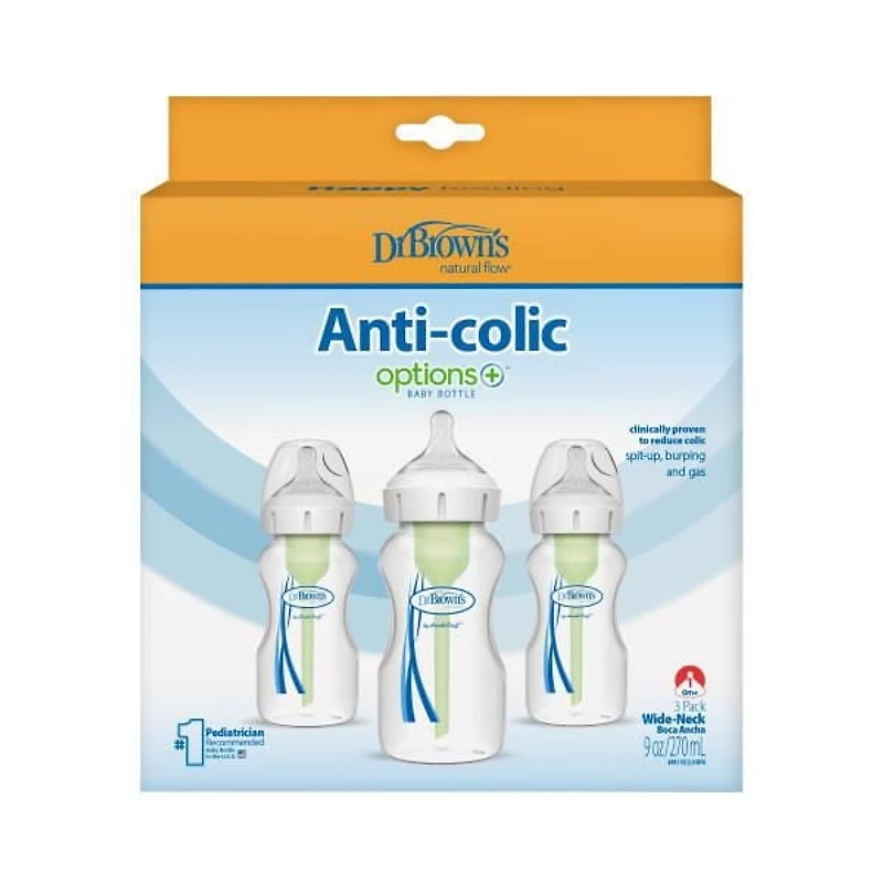 Biberon en Col large de Dr. Brown's Options+ 270 ml, paquet de 3