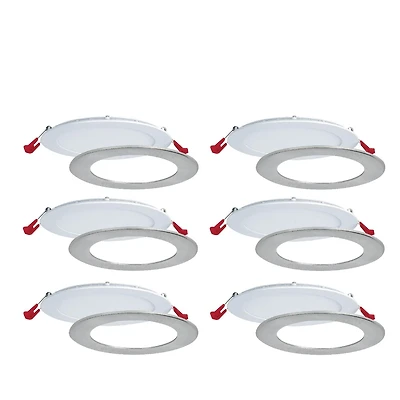 Nadair, 6” LED Recessed Ultra Slim Lights, 6-pack, IC rated, Dimmable, 15W=90W, 1125 Lumens, 3 Built-in color temperature, 3000K,4000K,5000K, Large Junction box, Quick Connect System, White finish, Br