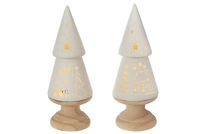 Arbre En Céramique À Led Avec Base En Bois