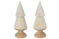 Arbre En Céramique À Led Avec Base En Bois