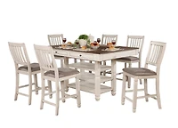 Topline Home Furnishings Ensemble de salle à manger 7 pièces blanc antique à hauteur de comptoir