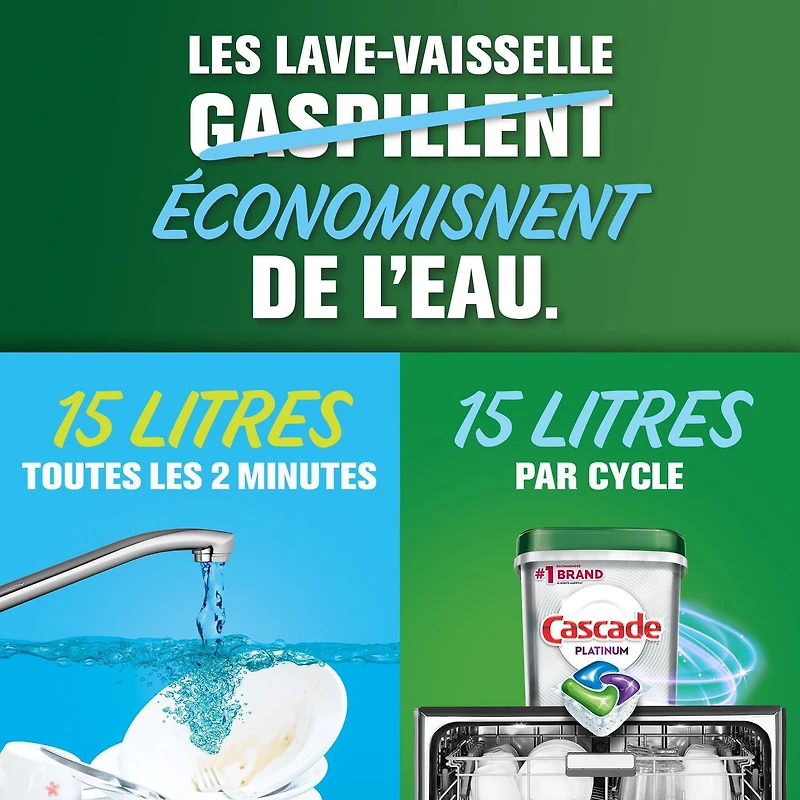 Sachets de détergent pour lave-vaisselle Cascade Platinum Plus ActionPacs, Citron net 30CT