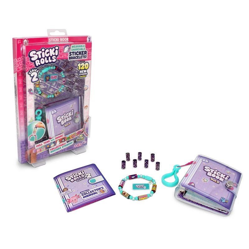 Sticki Rolls Sticki Book - Wearable & Shareable Sticker Bracelet + Collection Book - 120 Mini Stickers - 50 Activity Pages - 1000+ Sticker Designs