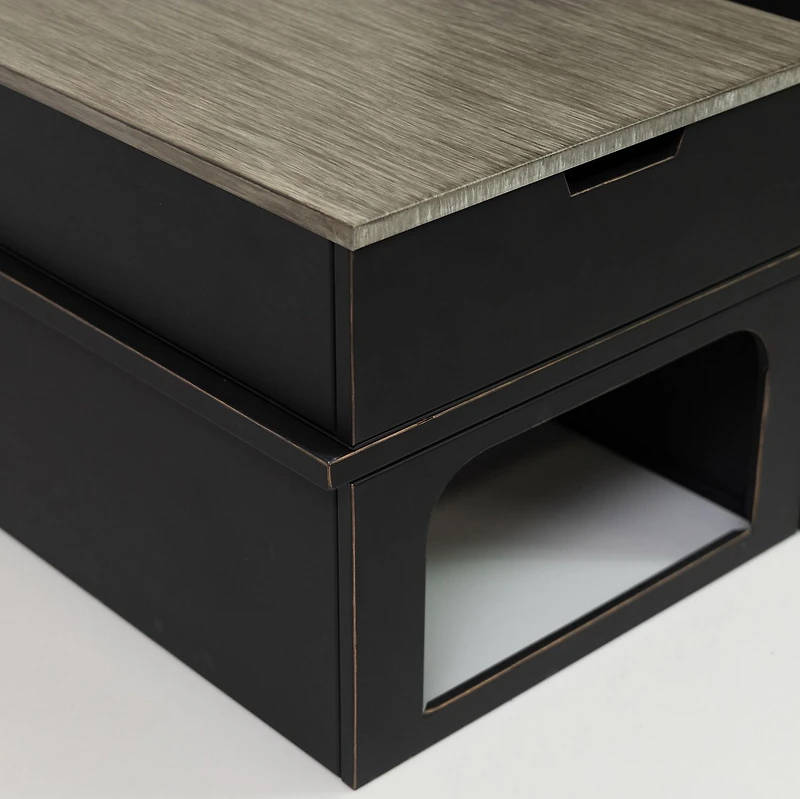 Deko Living Foyer à bois extérieur rectangulaire en acier de 80 pouces avec rangement pour bûches, tisonnier et tables d'appoint