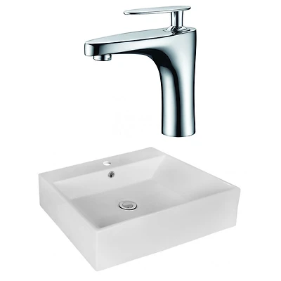 American Imaginations -in. W Above Counter White Bathroom Vessel Sink Set For 1 Hole Center Faucet AI