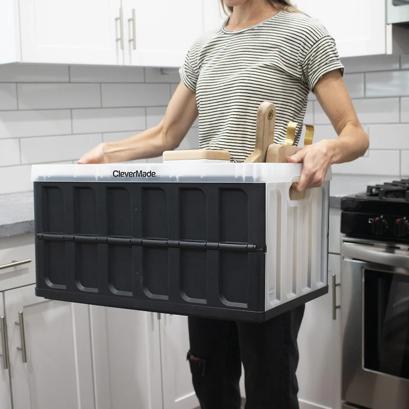 46L Translucent Collapsible Storage Bin with No Lid - Clear/Black - 1pk