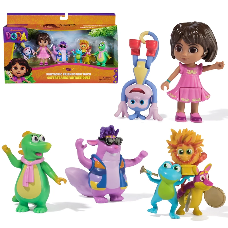 Dora, Coffret Amis fantastiques avec Dora, Babouche, Tico, Véra et le Trio Fiesta, figurines et jouets pour filles et garçons, à partir de 3 ans ENS FIGURINE DORA