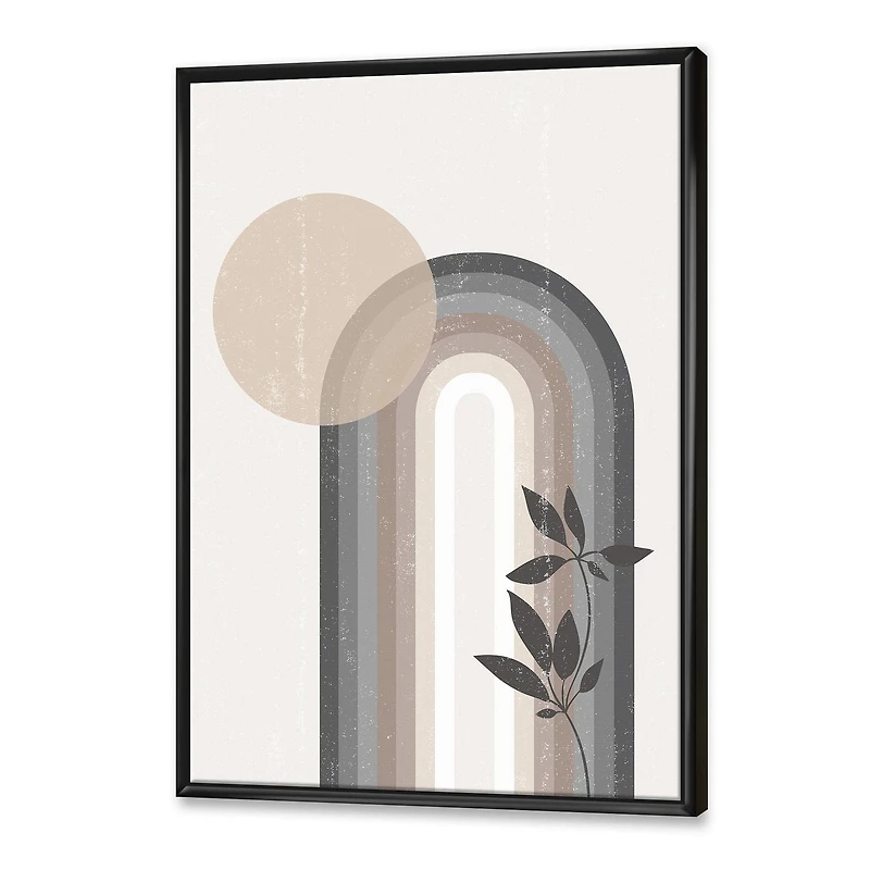 Designart Arc-en-ciel abstrait soleil et lune dans les tons de terre III ART MURAL À CADRE FLOTTÉ