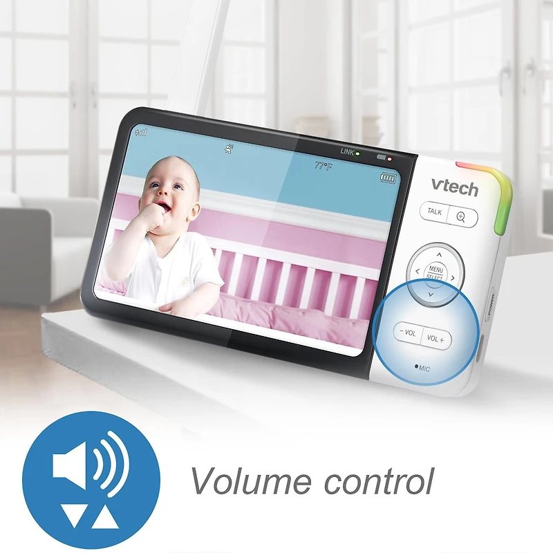 VTech RM5754HD Moniteur vidéo de bébé 1080p intelligent Wi-Fi de 5 po doté d'une caméra HD, d'une veilleuse intégrée et d'une caméra, blanc RM5754HD de VTech