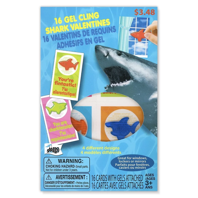 Mello Smello 16 CT Valentins De Requins Adhesifs En Gel Cartes