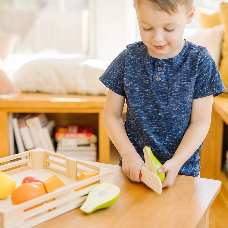 Melissa & Doug Cutting Fruit Set - Wooden Play Food Kitchen Accessory, Multi, Cutting Fruit Set