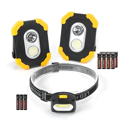 WorkPro 3 Piece Dual-beam Light With Headlamp Combo, 400 Lumens,3 piece set