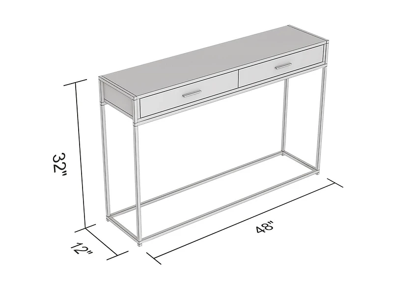 Safdie & Co. Console Table Grey Wood, 2 Drawers With Black Metal Base