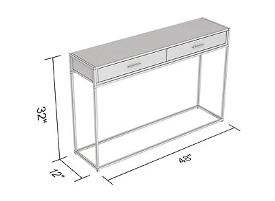 Safdie & Co. Console Table Grey Wood, 2 Drawers With Black Metal Base