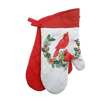 14" Oven Mitts (2Pcs) (Cardinals Perched On Wreath) - Set of 2
