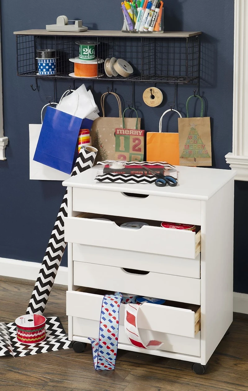 Craydon Six-Drawer Wide Roll Cart, Natural
