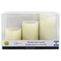 Mainstays Mini bougies piliers en cire à DEL, non parfumé, Paquet de 3, 2" x 2", 2" x 3", 2" x 4"