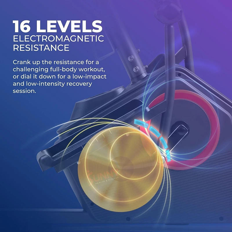 Sunny Health & Fitness Cross Trainer et Elliptique Incliné Élite avec Exercisers pour les Bras, Siège Facilement Ajustable, et Connectivité Bluetooth Améliorée avec l'Application Exclusive SunnyFit®,