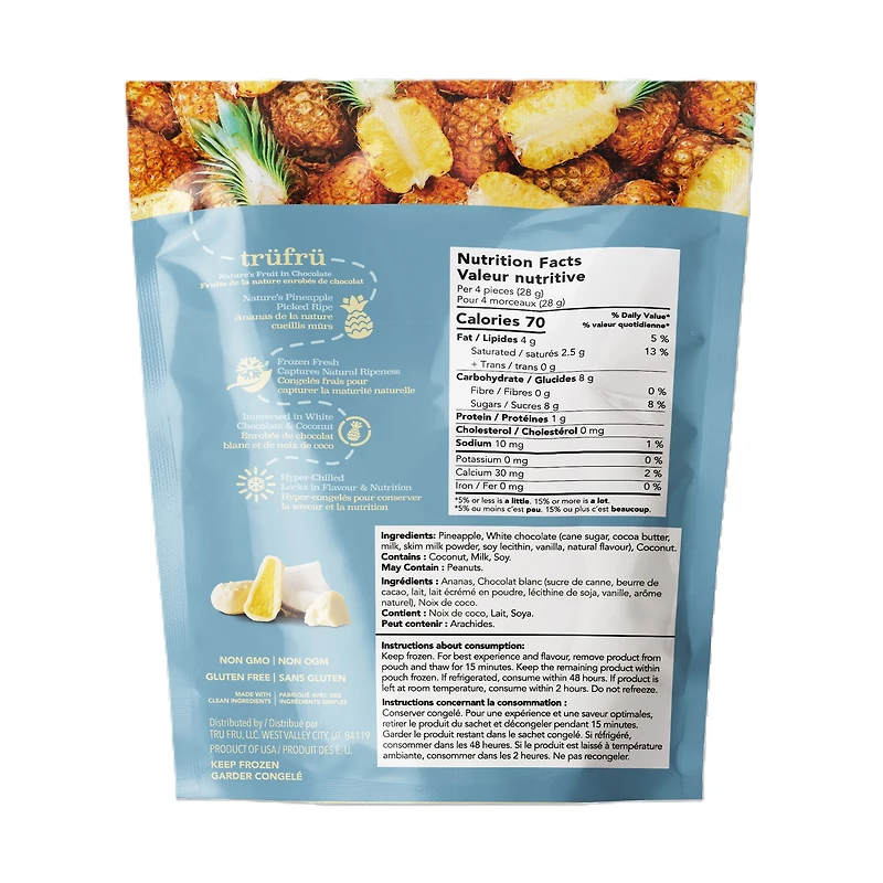 TruFru Pina Colada 6oz Nature's Pineapple Frozen Fresh in White Chocolate & Coconut