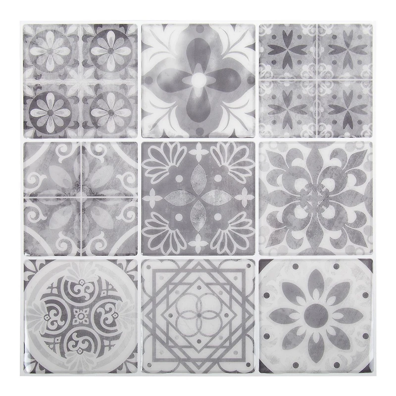 Truu Design Tuiles murales auto-adhésives Peel and Stick Accent Unique, 10 x 10 pouces, gris, 6 pièces