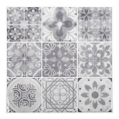Truu Design Tuiles murales auto-adhésives Peel and Stick Accent Unique, 10 x 10 pouces, gris, 6 pièces