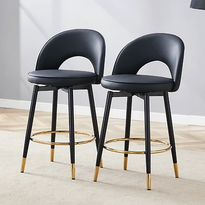 Noble House 360° Rotatable PU Bar Stool Set of 2,Comfortable Cushioned Seat,Black