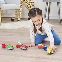 Mighty Express, Petit train Push and Go Brock le bâtisseur avec wagon de cargaison, jouets pour enfants à partir de 3 ans