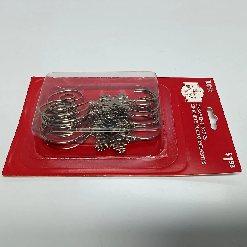 HOLIDAY TIME 10CT SILVER METAL SNOWFLAKE HOOKS