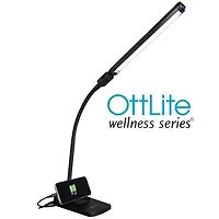 OttLite Swivel LED Desk Lamp with USB Charging and Stand, Black, LED Desk Lamp