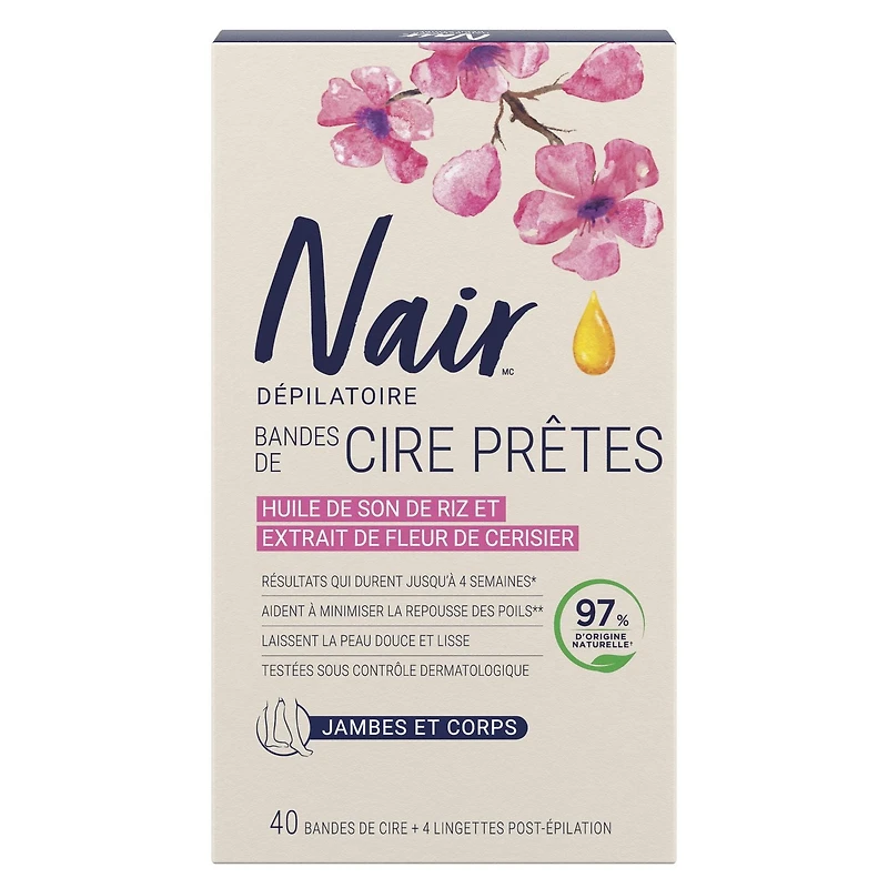 Nair Wax Ready Strips Legs And Body Hair Remover, 40 Strips