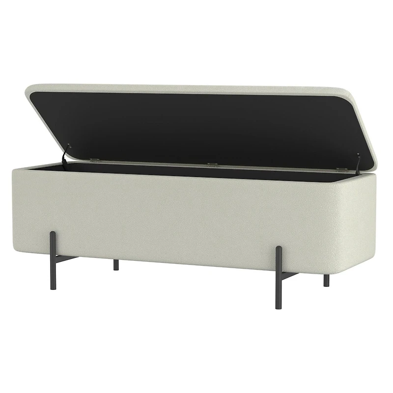 Modern Fabric & Metal Storage Ottoman Bench - White & Black