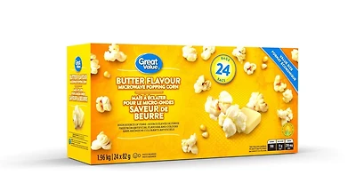 Maïs à éclater pour le micro-ondes Great Value au saveur beurre 1,96 kg (24 sacs x 82 g)
