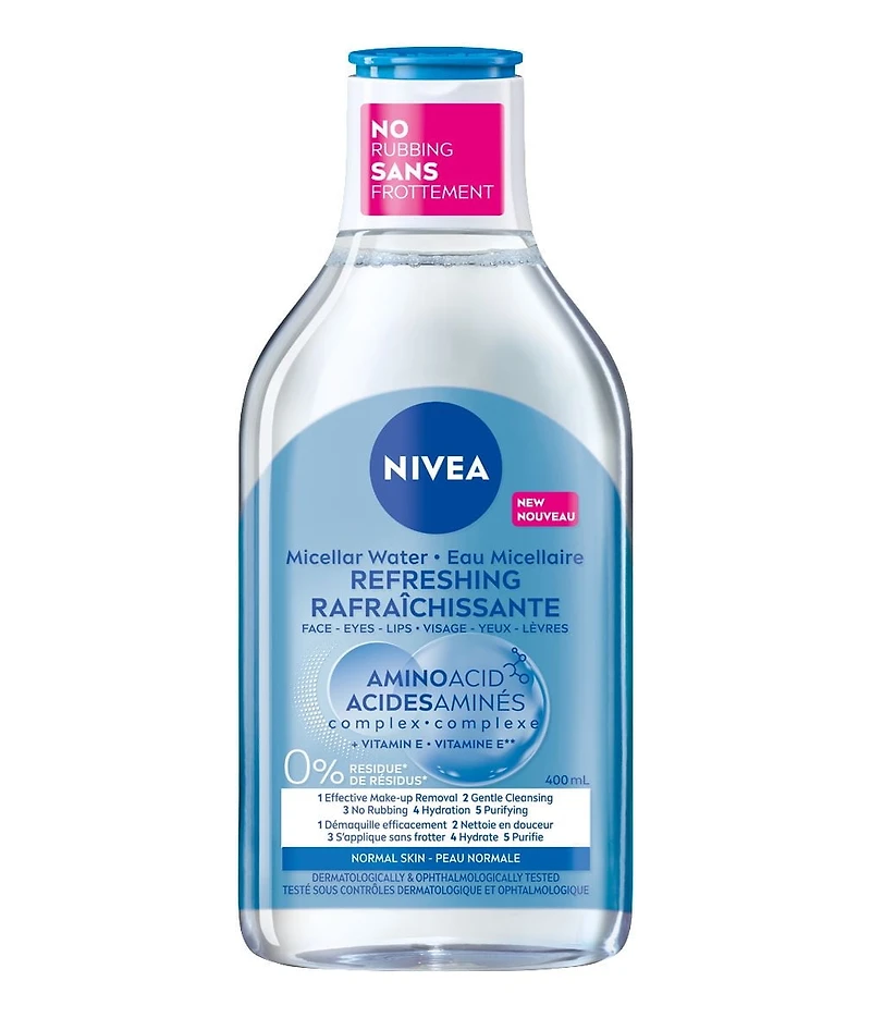 NIVEA Micellar Water Amino Acid Complex for Normal Skin | Cleanser and Make-up Remover with Vitamin E | Face Wash | All-in-One Daily Cleanser | Micellar Water | Refreshed and Hydrated Skin | No Rinse,, 400 mL