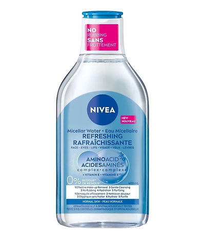 NIVEA Micellar Water Amino Acid Complex for Normal Skin | Cleanser and Make-up Remover with Vitamin E | Face Wash | All-in-One Daily Cleanser | Micellar Water | Refreshed and Hydrated Skin | No Rinse,, 400 mL