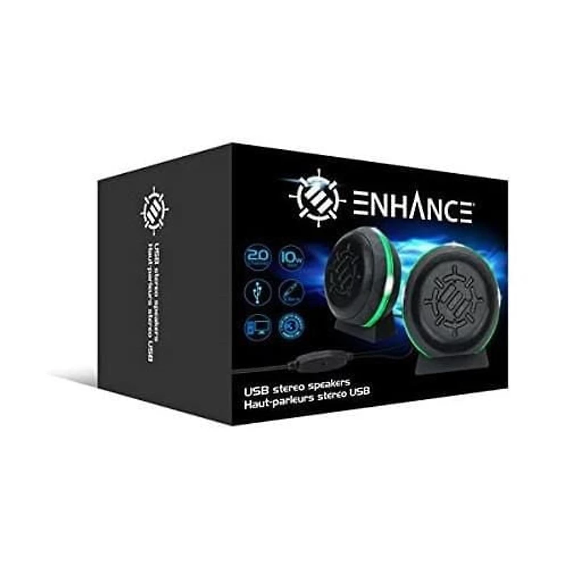 améliorer Jeu LED Ordinateur haut-parleurs avec caisson de basse, puissant 5 W pilotes et contrôle de volume en ligne – Green Lights, Alimenté par USB 2.0, connexion de 3,5 mm pour ordinateur de burea