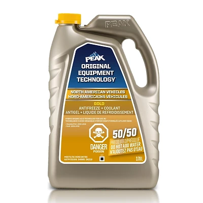 PEAK® OET Extended Life Gold 50/50 Pre-Diluted Coolant /Antifreeze for North American Vehicles, 3.78 Liters, PEAK OET AFC 50/50 N.A. Gold